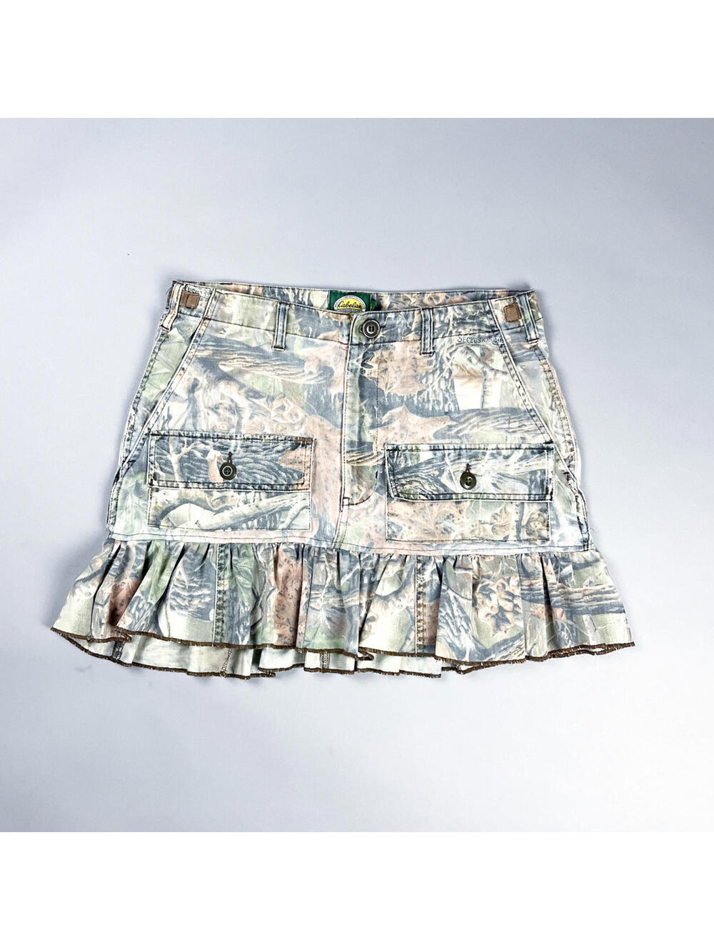 Ruffled Camo Mini Skirt with Multi Pockets, Reworked Cabela's Cargo Pants